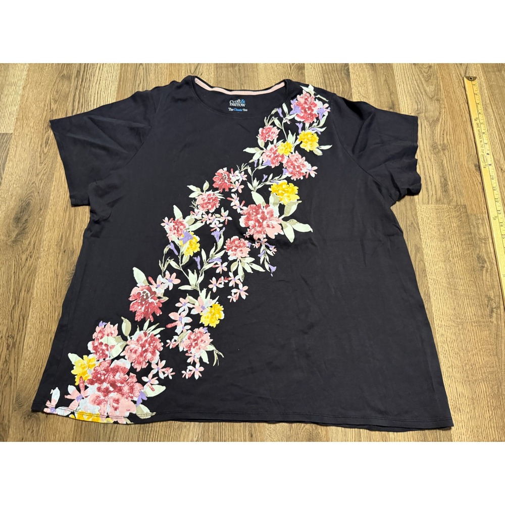 Croft & Barrow Shirt Women's Plus Size 2X Black Floral Short Sleeve Shirt
